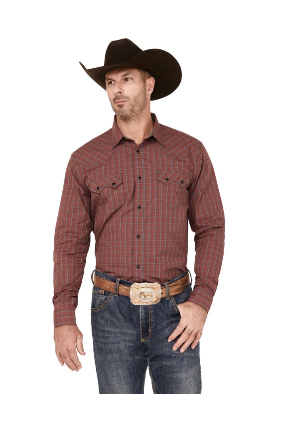 Men's Fire Mountain Long Sleeve Plaid Print Snap Western Shirt Red