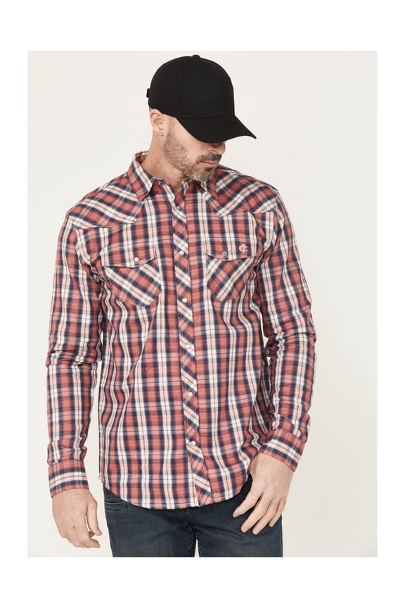 Men's Fr Plaid Print Long Sleeve Snap Work Shirt - CJFRSP25W1-RD