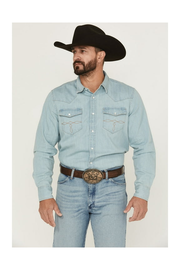 Men's Frosty Light Wash Long Sleeve Snap Denim Western Shirt Big Light Wash 4X