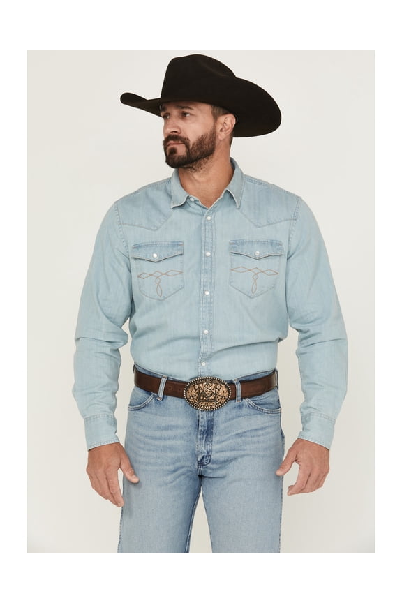 Men's Men'S Frosty Light Wash Long Sleeve Snap Denim Western Shirt - CJHO24W97-LTW-T XX- Tall