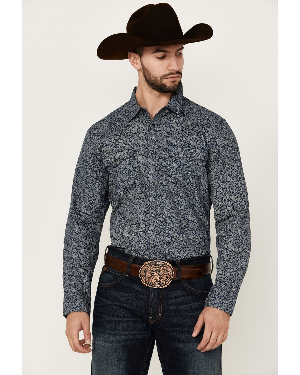Cody James Men's Grande Floral Print Long Sleeve Pearl Snap