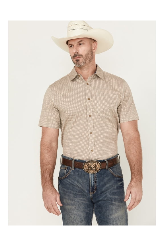 Men's Men'S Grill And Greet Geo Print Short Sleeve Button-Down Tan