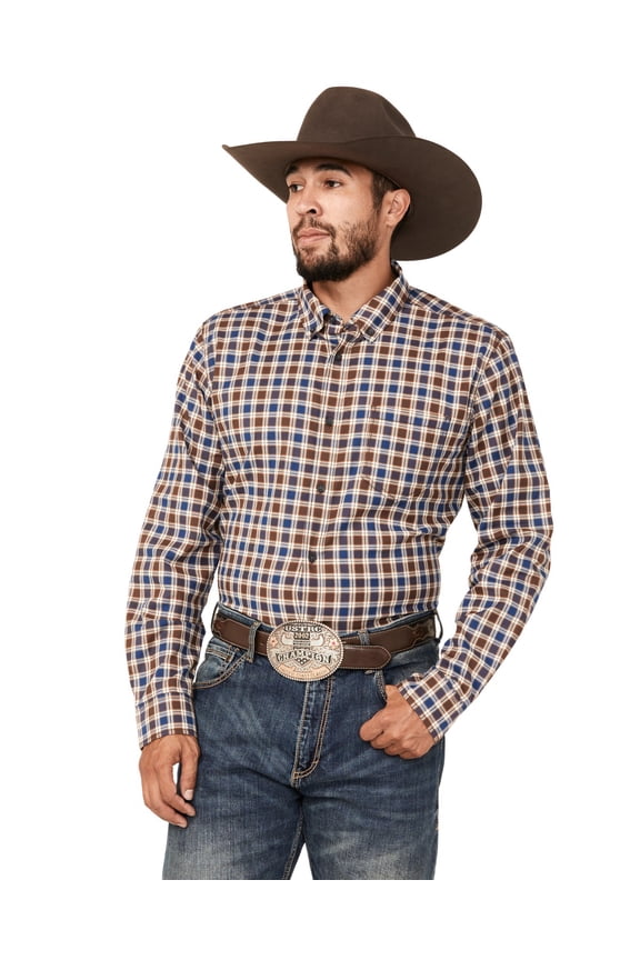 Men's Hound Dog Plaid Print Long Sleeve Button-Down Western Shirt - CJHO23W42-T CHOC XXX- Tall