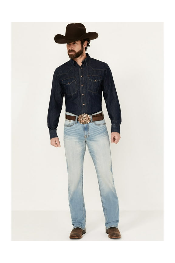 Men's Cowboy Wash Jackson Slim Straight Stretch Denim Jeans Light Wash 32W x 32L  US