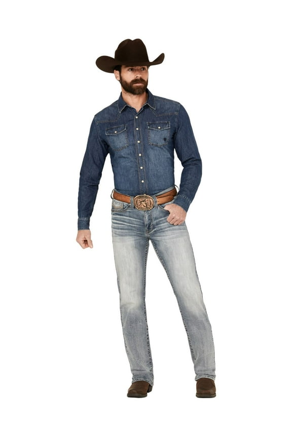 Men's Stampede Wash Jackson Slim Straight Stretch Denim Jeans Light Wash 35W x 34L US