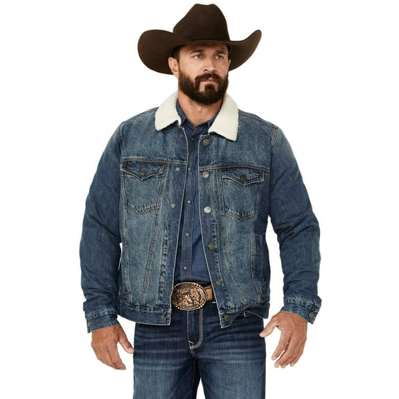 Cody James Men's Medium Wash Snap Sherpa Denim Jacket Medium Wash