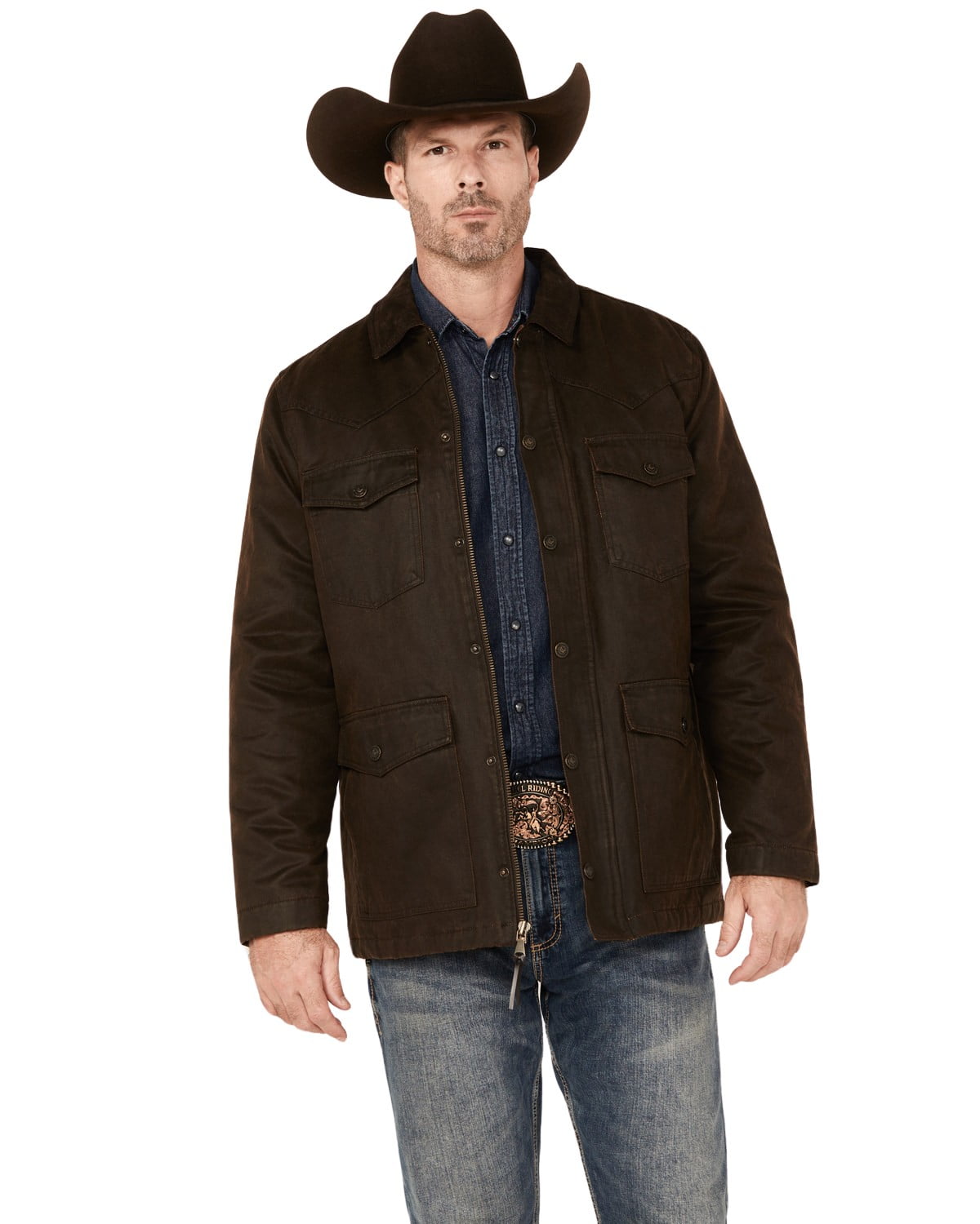Cody James Men s Oilskin Snap Heavy Jacket CJFA23O5 DK BRN US