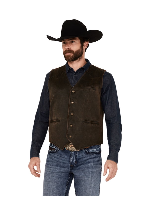 Men's Men'S Pancho Villa Oilskin Button-Front Western Vest Brown