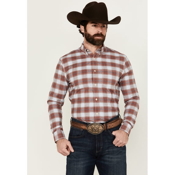 Cody James Men's Rush Plaid Print Long Sleeve Button-Down Stretch Western Shirt Ivory XX-