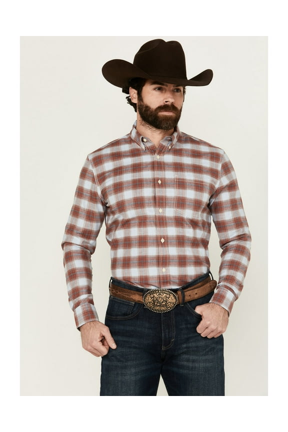 Men's Rush Plaid Print Long Sleeve Button-Down Stretch Western Shirt Ivory