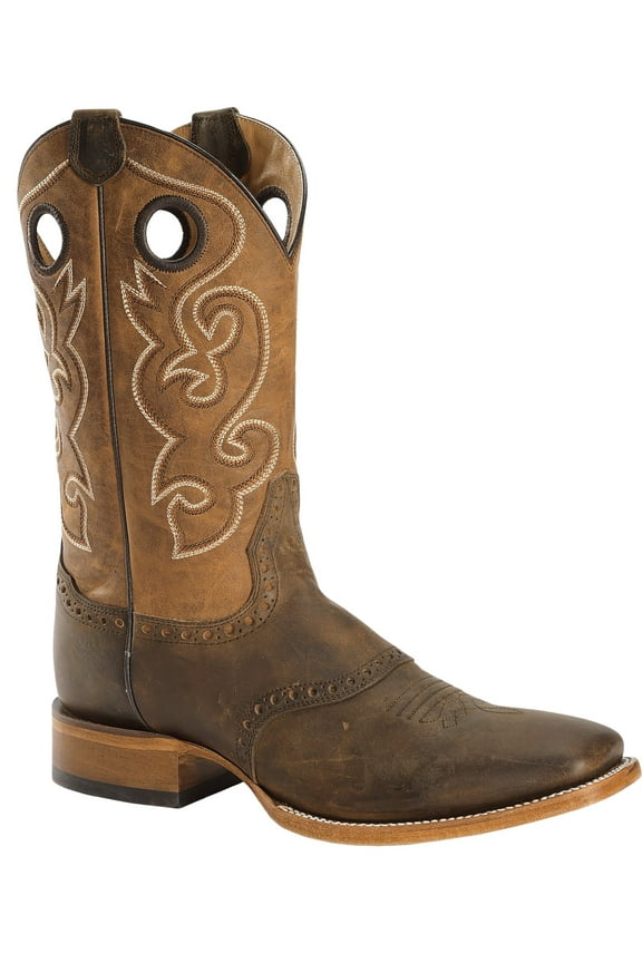 Men's Saddle Vamp Western Boot Broad Square Toe Brown 11 D(M) US