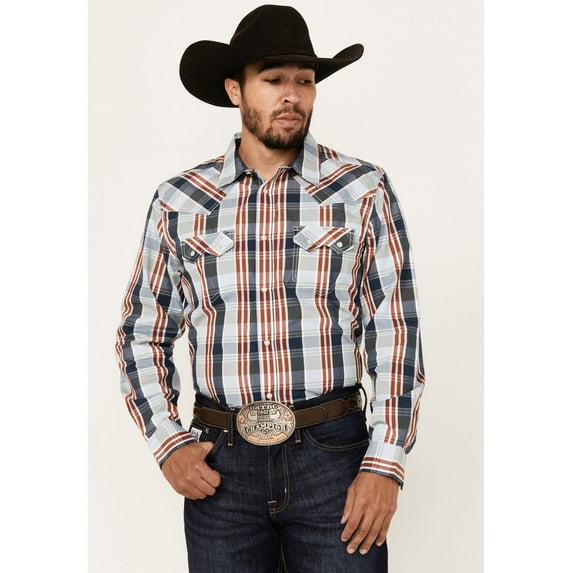 Cody James Men's Simple Life Plaid Print Long Sleeve Snap Western Shirt Light Blue Medium