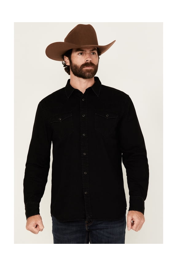 Men's Men'S Solid Long Sleeve Snap Denim Western Shirt Black XX-