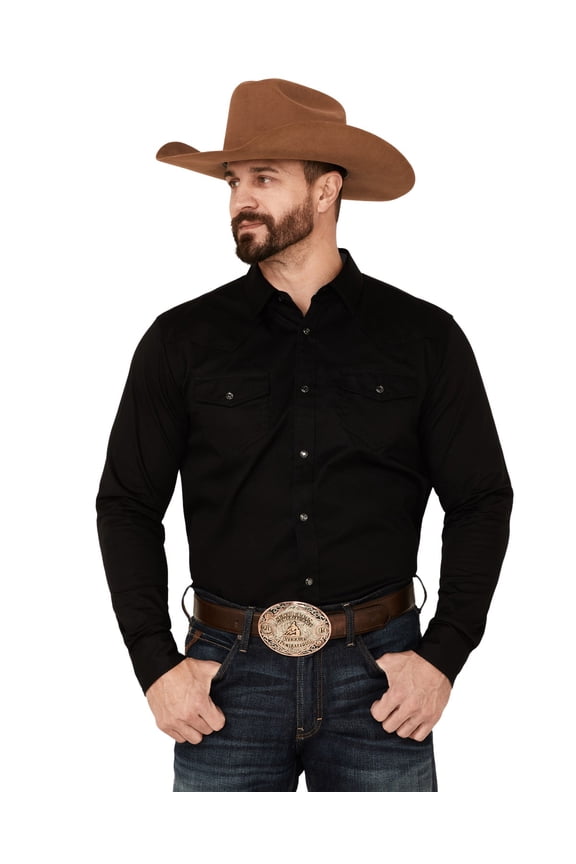 Men's Solid Treadstone Long Sleeve Pearl Snap Western Shirt - CMHO21W99-BLK X-