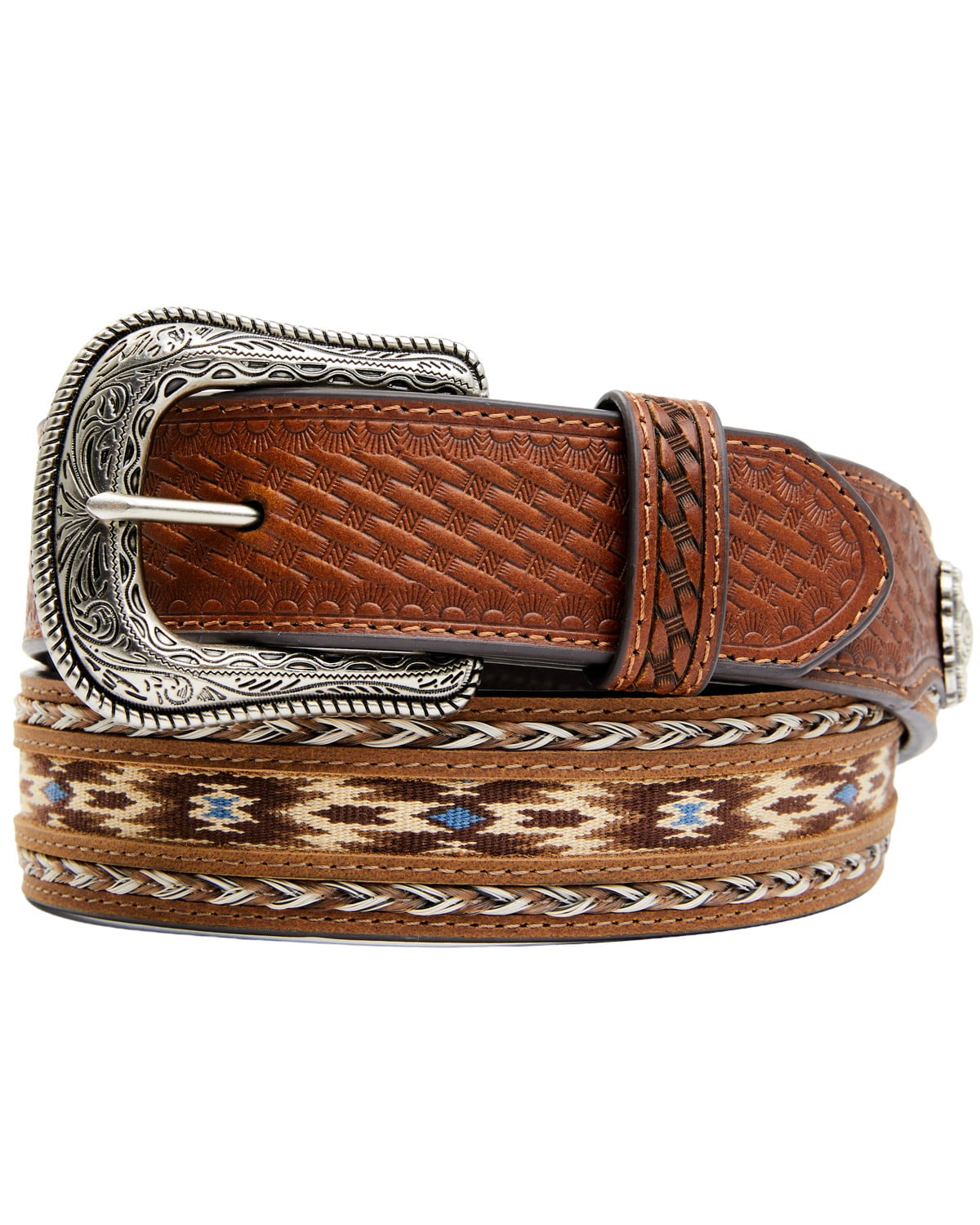 Cody James Men s Southwestern Concho Ribbon Inlay Belt Lt Brown 38