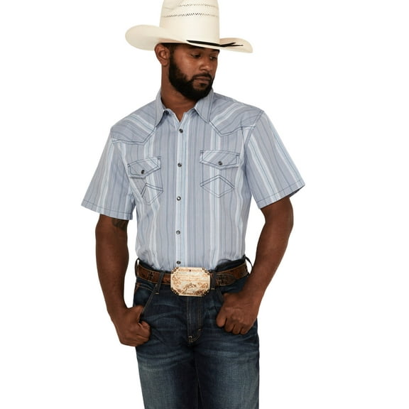 Cody James Men's Springs Vertical Stripe Short Sleeve Snap Western Shirt Blue XX-