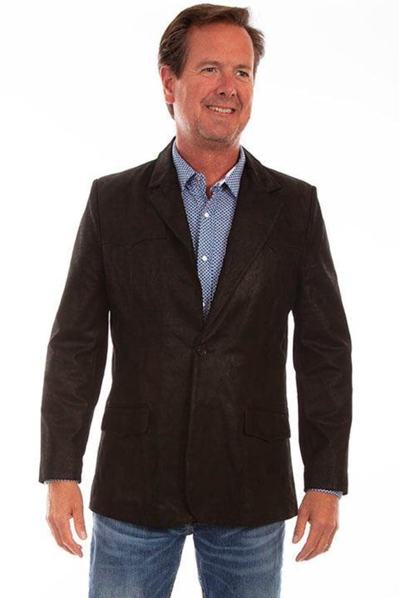 Scully Men's Western Leather Suede Sport Coat Blazer, Black, 40L