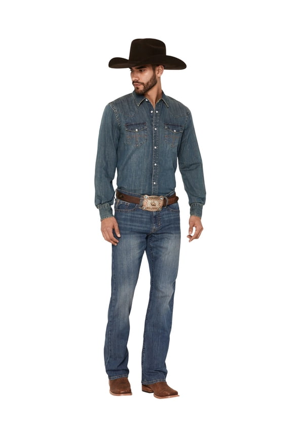 Men's Wolfstooth Wash Duke Relaxed Bootcut Stretch Denim Jeans Blue 36W x 30L US