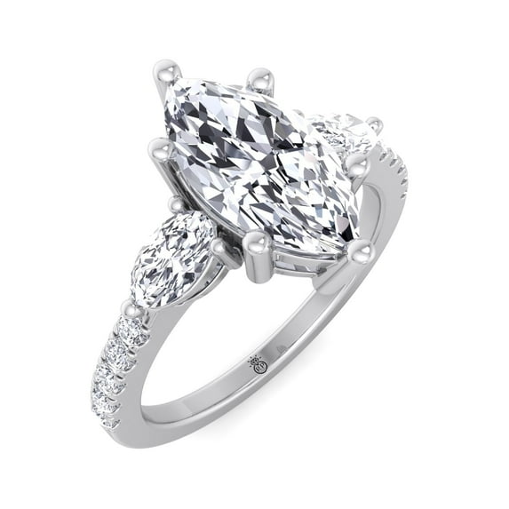 Cody - Moissanite Marquise Cut Lab Diamond Engagement Ring With Oval & Pavé Sidestones