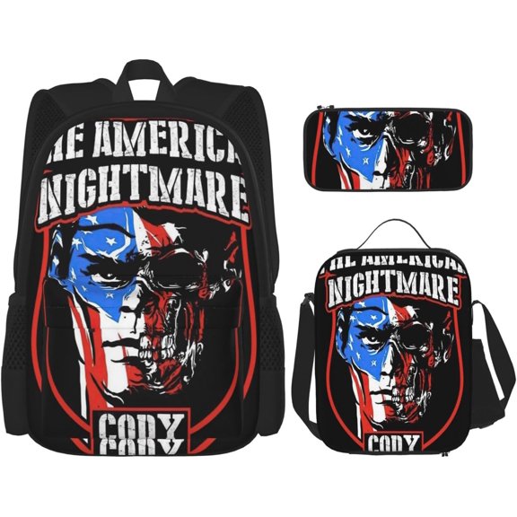 Cody Rhodes Backpack 3 Pieces Set With Lunch Bag And Pencil Case Combination for Work/Sport/Picnic Casual Laptop Backpack Travel Daypack Stationery Bag