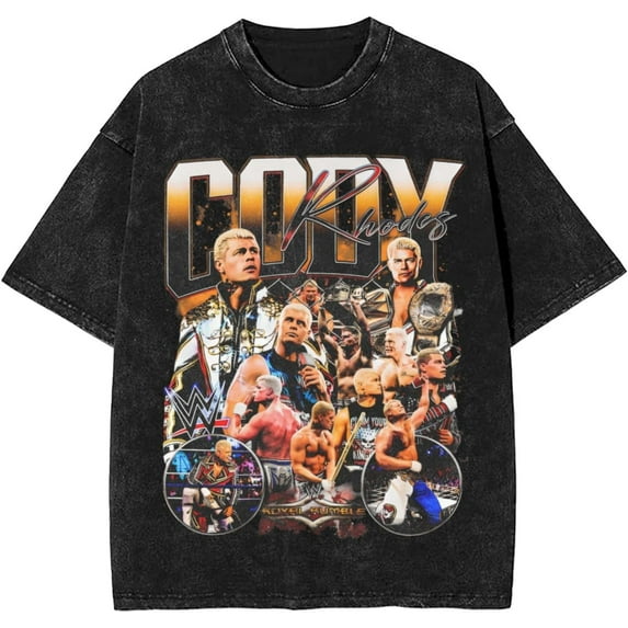 Cody Rhodes Women Shirt Vintage Round Neck Short-Sleeve Washed Tee for Mens