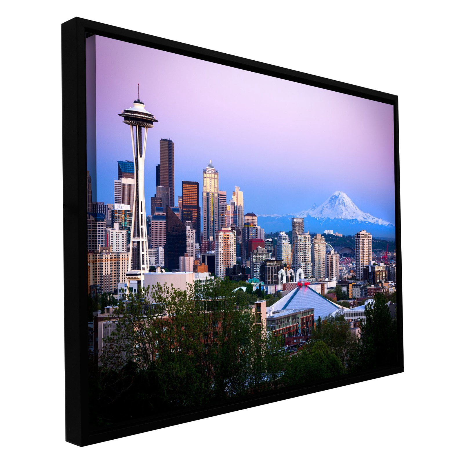 Cody York "Seattle And Mt. Rainier 2" Floater Framed Gallery-Wrapped Canvas