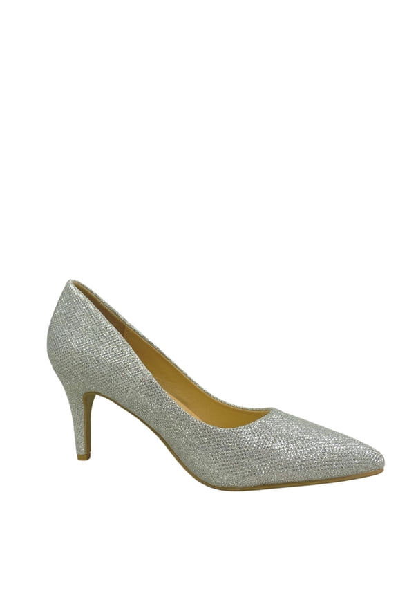 Coen-s Women's Fashion Comfort Pointed Toe Low Heel Pump Dress Shoes (Silver, 7)