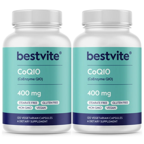 Coenzyme CoQ10 400mg (240 Vegetarian Capsules) (2-Pack) Naturally Fermented - No Stearates -  Vegan - Non GMO - Gluten Free