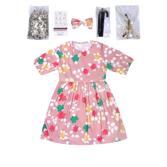 Coerni 100 Days of School Outfit for Girls 𝐆randma Clothes 100th Day of School Accessories Granny Old Lady Dress Wig Cane Glasses