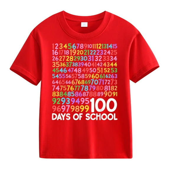 Coerni 100 Days of School Shirt for Boy Girl Happy 100th Day School T-Shirt Kids Crewneck Short Sleeve Funny Student Tee Tops