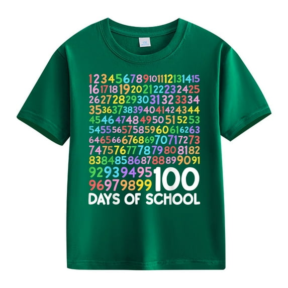 Coerni 100 Days of School Shirt for Boy Girl Happy 100th Day School T-Shirt Kids Crewneck Short Sleeve Funny Student Tee Tops