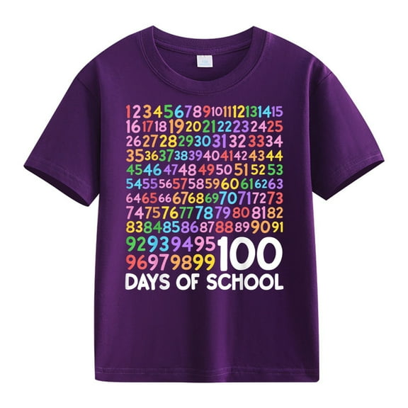 Coerni 100 Days of School Shirt for Boy Girl Happy 100th Day School T-Shirt Kids Crewneck Short Sleeve Funny Student Tee Tops