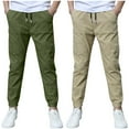 thumbnail image 1 of Coerni 2 Pack Boys Cotton Linen Sweatpants Drawstring Jogger Trousers Casual Lightweight Athletic Pants Kids School Pants, 1 of 7