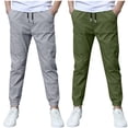 thumbnail image 1 of Coerni 2 Pack Boys Cotton Linen Sweatpants Drawstring Jogger Trousers Casual Lightweight Athletic Pants Kids School Pants, 1 of 7