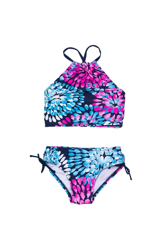 Coerni 2 Pcs Girl Swimwear Floral Tops Drawstring Bikini Bottoms Suit Girls Suit Girls Bikini New Split Water Drop Print Bikini Bathing Suit Girls Size 12