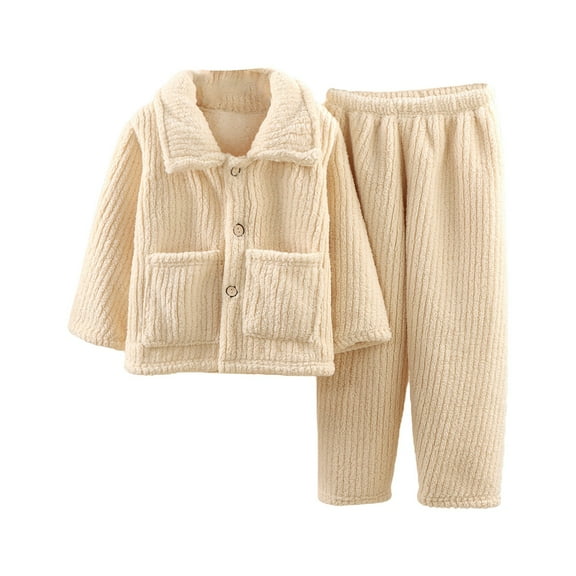 Coerni 2 Piece Boys Girls Fleece Pajamas Set Kids Toddler Winter Sleepwear Flannel Pjs Button Down Collar Loungewear