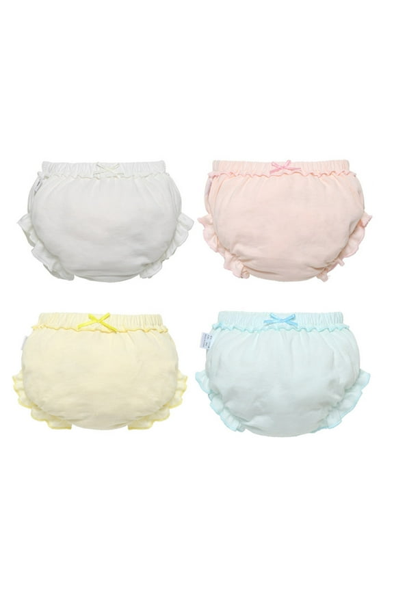 Coerni 4 Pcs Toddler Baby Girls Solid Color Organic Cotton Blođ¨mers Underwear Elastic Waist Ruffles Briefs Comfort Trunks