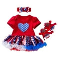 thumbnail image 1 of Coerni 4th of July Baby Girl Romper Ruffle Tulle Skirt New Born Jumpsuit Bodysuit+Headband+Shoes 3Pcs Patriotic Outfits, 1 of 3