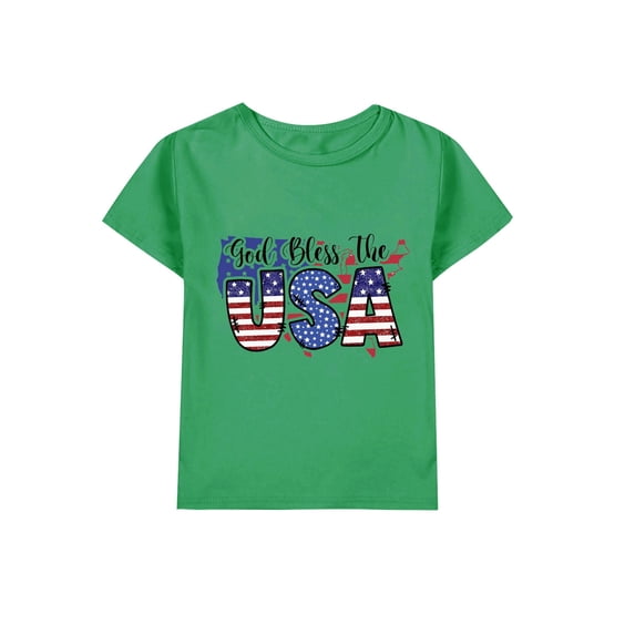 Coerni 4th of July Kids Toddler Girls T Shirt Solid American Flag Print Short Sleeve Tees Cotton Round Neck Clothes