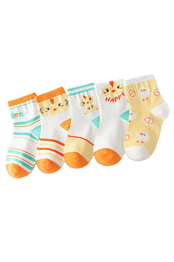 Coerni 5PC Socks Baby Mid Tube Socks Baby Floor Socks Fall Winter Boys and Girls Cute Cartoon Easter Warm Socks