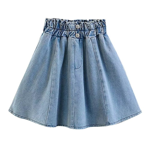 Coerni A Line Pleated Denim Skirt for Girls High Waist Uniform Tennis Skater Skirts Skort Cute Elastic Waistband Washed Clothes