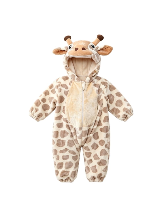 Coerni Baby Animal Onesie Soft Plush Fall Winter Cozy Hooded Loungewear Infant Newborn Halloween Outfits Bear/Cow/Reindeer/Giraffe/Sunflower