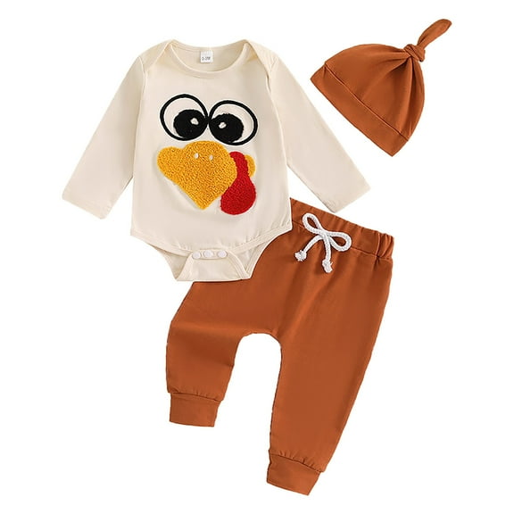 Coerni Baby Boy Thanksgiving Clothes Little Brother Matching Outfits Romper Top Turkey Pant Winter Outfits Kids 3PCS Clothes Set