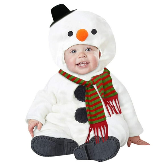 Coerni Baby Boys Girls Christmas Outfit Halloween Costume Snowman Hoodie Romper Jumpsuit Scarf Set Toddler Xmas Clothes