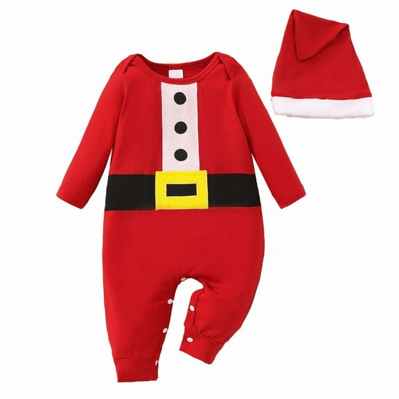 Coerni Baby Boys Girls Christmas Xmas Santa Striped Coat Romper Bodysuit Pants Hat Outfits 4 Piece Outfits for Girls Kids
