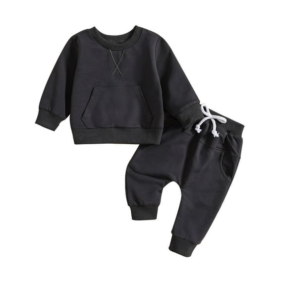 Coerni Baby Boys Girls Round Neck Long Sleeve Solid Color 2pcs Top Pants For Autumn Winter Outfits 3 Month Old Boys Clothes