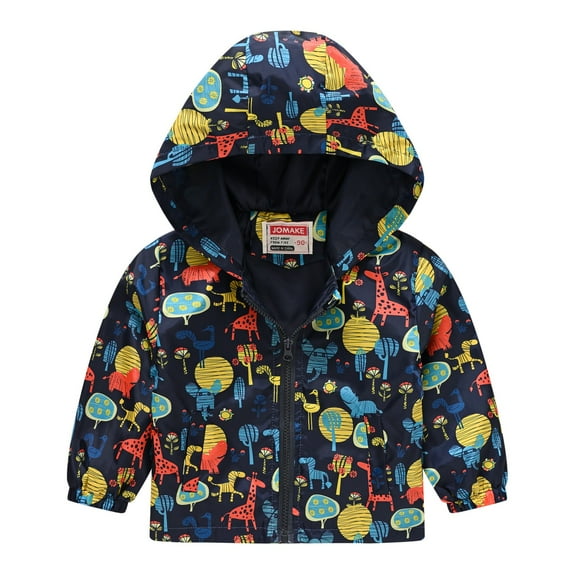 Coerni Baby Boys Windbreaker Hooded Jacket Kids Cute Waterproof Outwear Lightweight Print Raincoats Zip Up Button Down Coat
