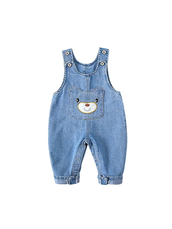 Coerni Baby Denim Overall Toddler Soft Cute Workwear Bear Pants Jeans Jumpsuit Sleeveless Wide Leg Bib Overall Pants with Pockets