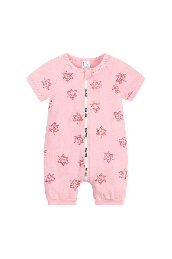 Coerni Baby Full Print Summer Baby Short Sleeve Short Zipper Cotton Crawl Suit Ha Clothes Baby Suit