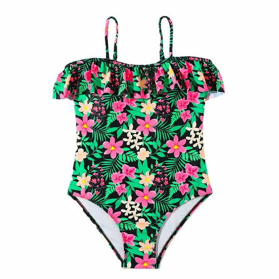 Coerni Girls Swimsuit One Piece Ruffle Floral Print Swim Suits Beach Pool Bathing Suits Toddler Rash Guard Swimwear Clothes